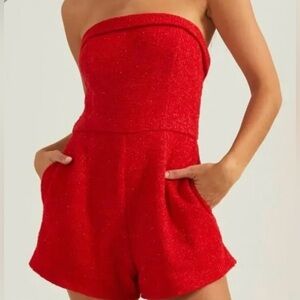Altar’d State Red Strapless Romper